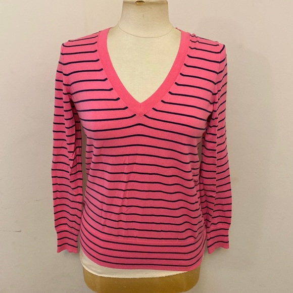 J. Crew Sweaters - J. Crew pink and Navy Blue Striped V-Neck Sweater, Small Bundle 4/$24 Sale